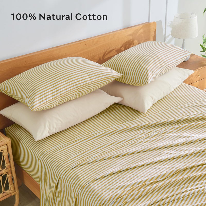 JELLYMONI 100% Natural Cotton Striped King Pillowcases Set, 2 Pack White and Yellow Stripes Pattern Printed Pillow Covers with Envelope Closure(Pillows are not Included) - Image 3